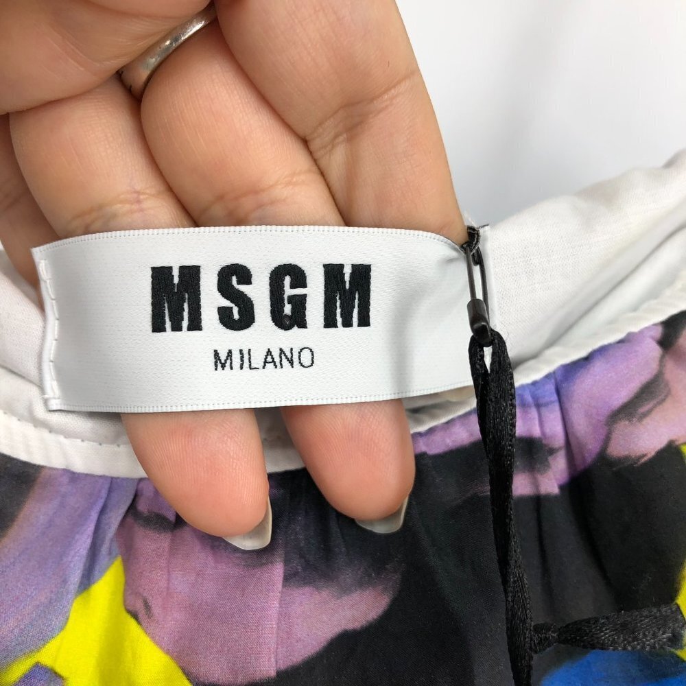 NWT MSGM Abstract Floral  Sleeveless Multicolor Ruffle Cotton Mini Dress Size 10 - Picture 6 of 16